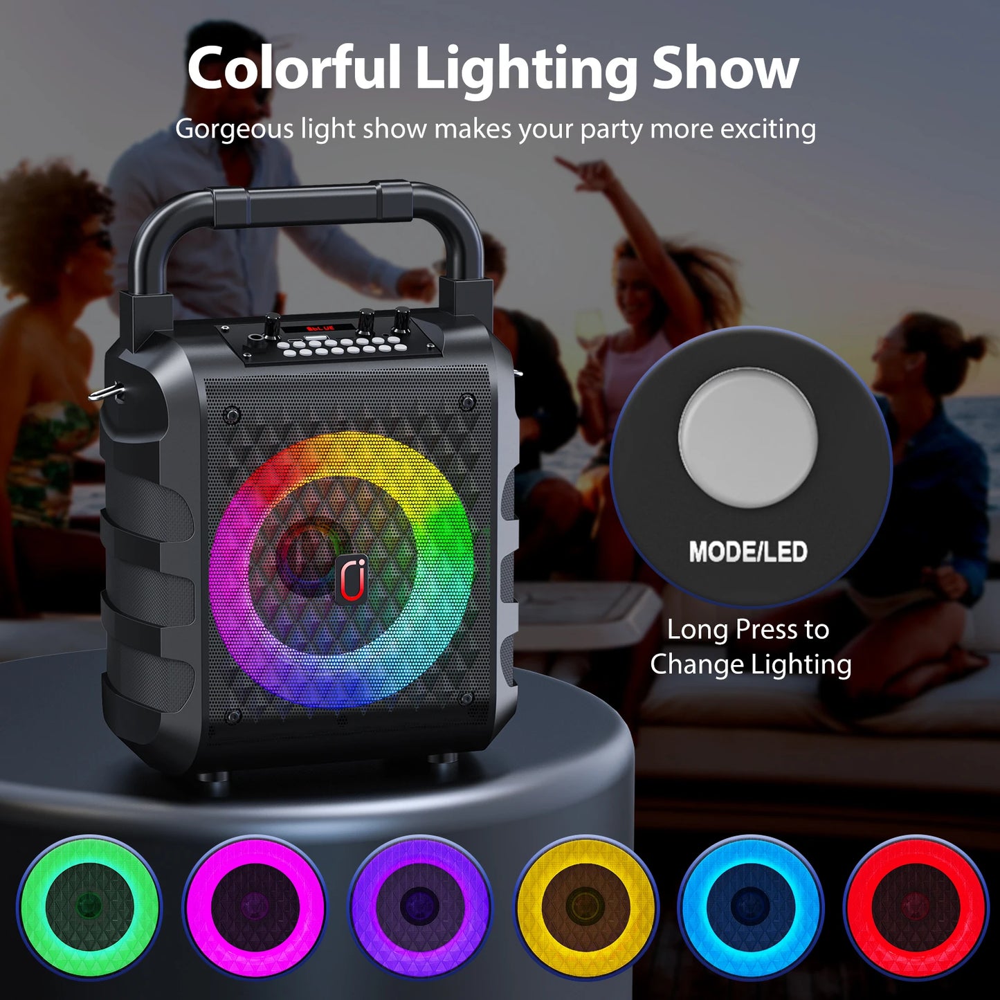 Portable Bluetooth Speaker with Microphone and LED Light, Karaoke Speaker Machine