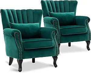 Accent Reading Arm Chairs Set of 2 with Tufted Back
