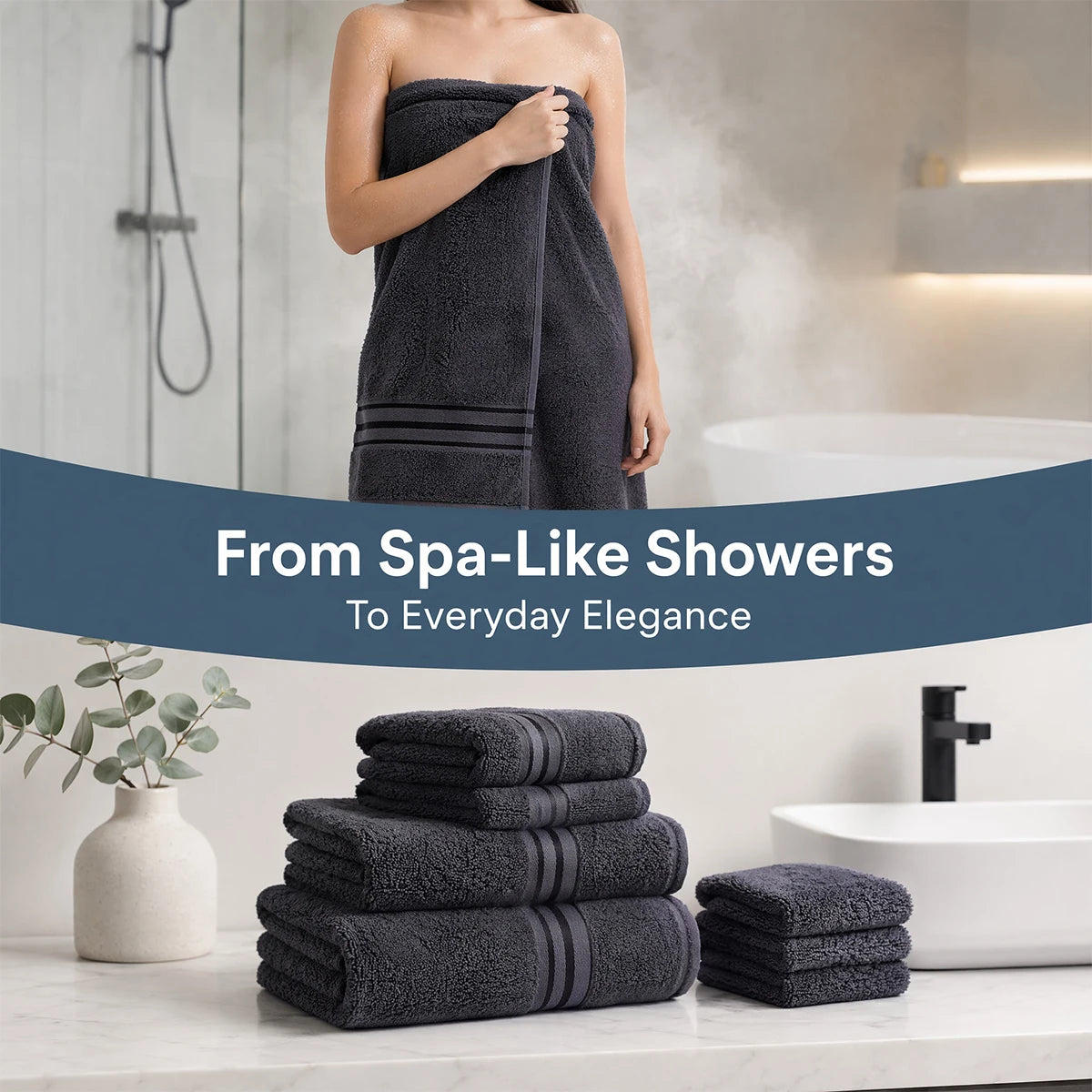 8 Piece Luxury Towel Set –  Plush, Super Absorbent   100%  Cotton