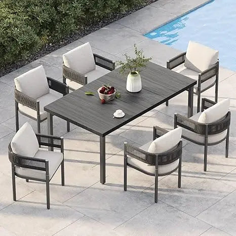 Outdoor Dining Table and Wicker Patio Chairs with Thickened Cushions