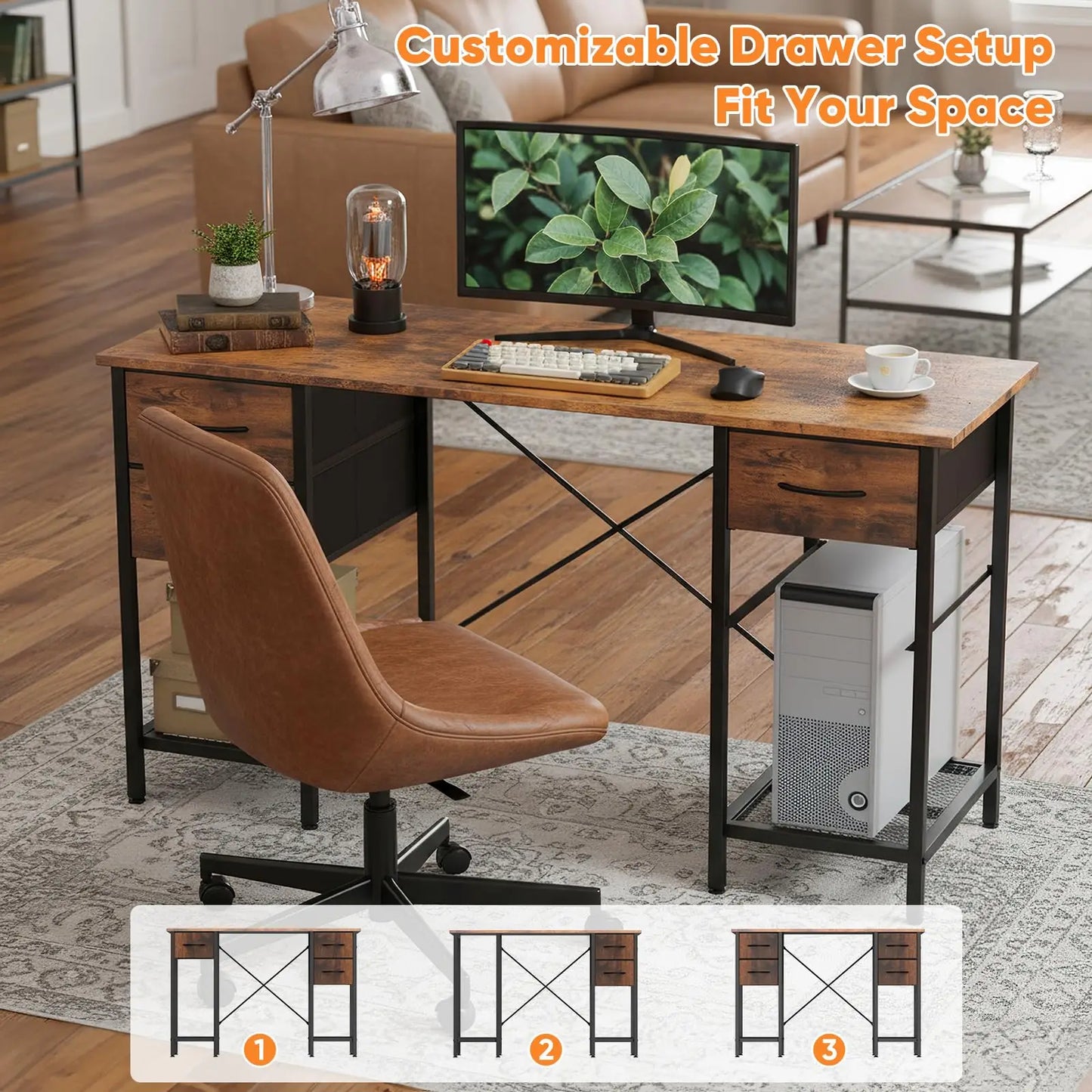 Computer Desk with 4 Drawers Home Office Table with Mesh Shelf