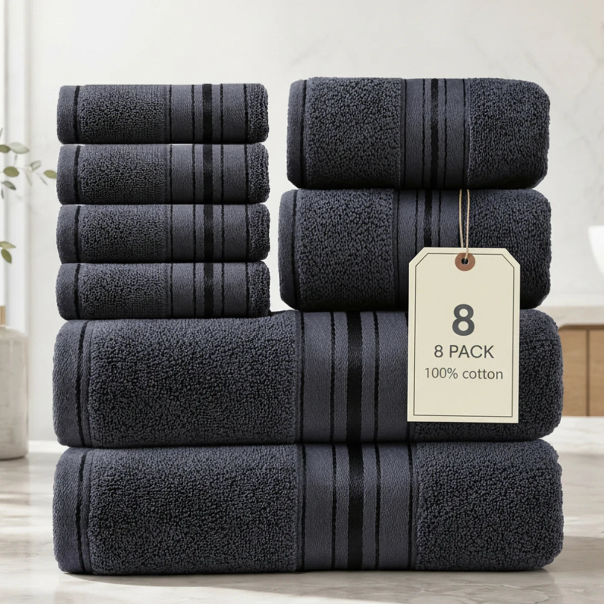 8 Piece Luxury Towel Set –  Plush, Super Absorbent   100%  Cotton