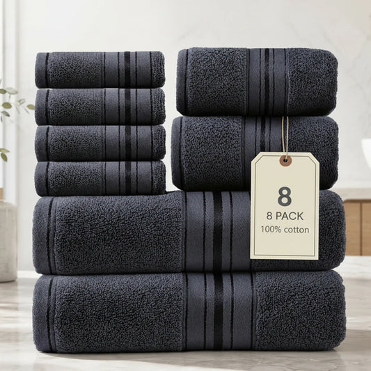 8 Piece Luxury Towel Set –  Plush, Super Absorbent   100%  Cotton