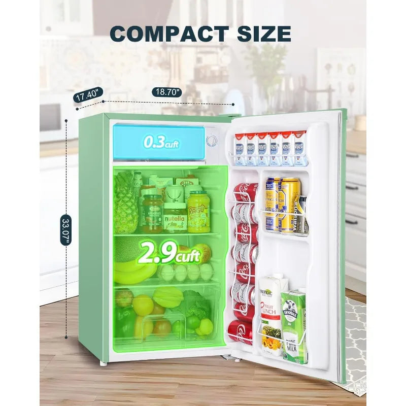 3.2 Cu.Ft Mini Fridge with Freezer, Single Door  Adjustable Thermostat
