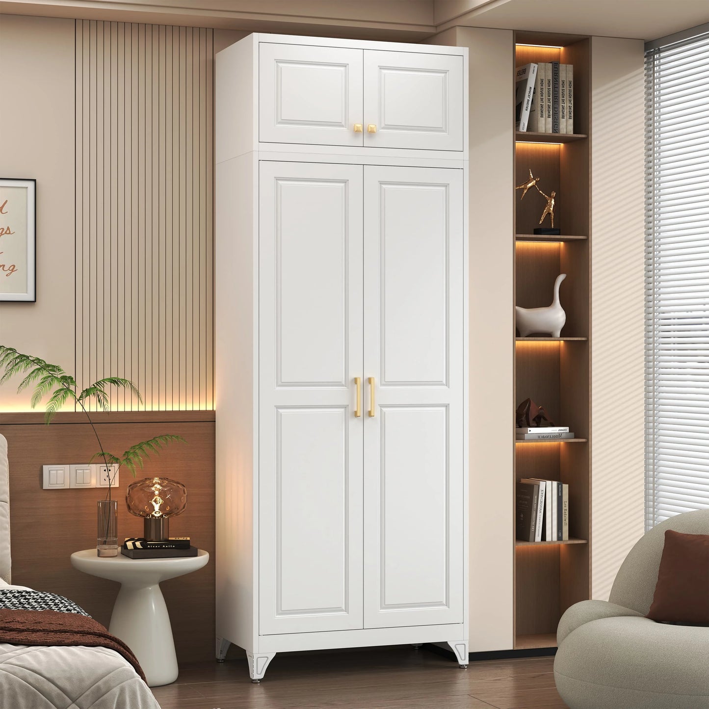 Metal Armoire Wardrobe Closet with Adjustable Shelves and Hanging Rod