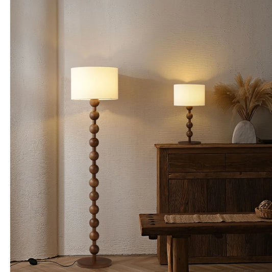 Vintage Floor Lamp Fabric Wood Vertical Light for Living Room