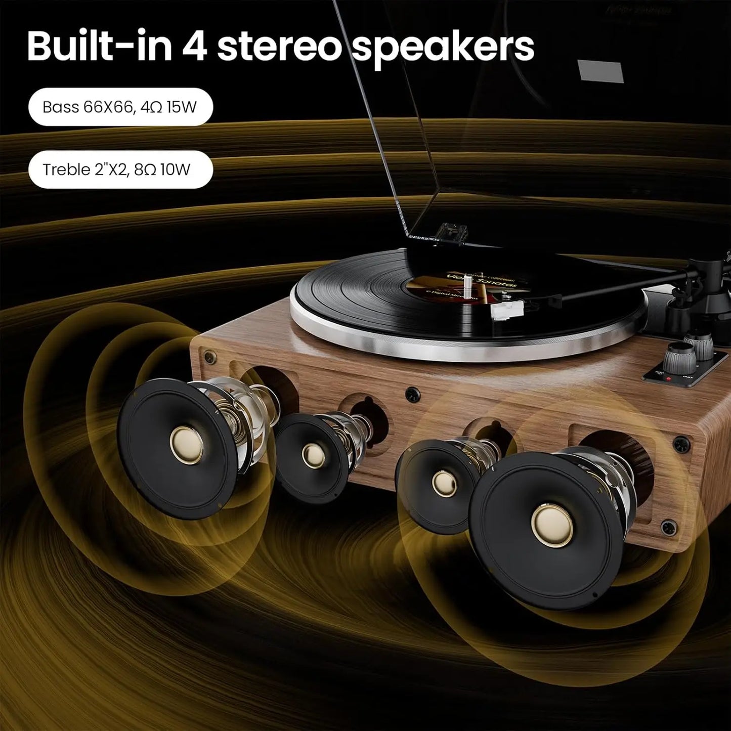 Vinyl Record Player with 4 Speakers and  2-Speed Turntable