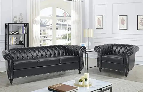 2pc Modern Tufted Sofa Set With Button & Nailhead Trim