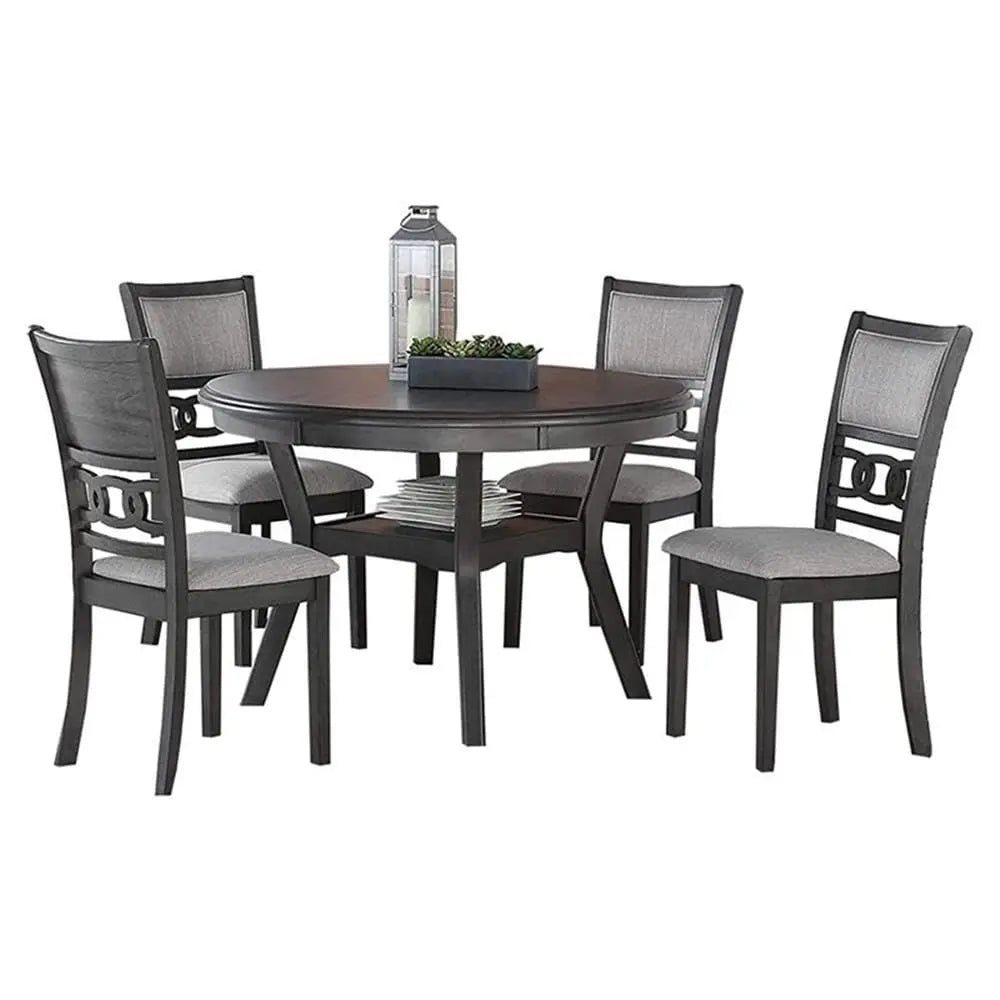 Solid Wood 5-Piece Round Dining Set in Cherry Brown