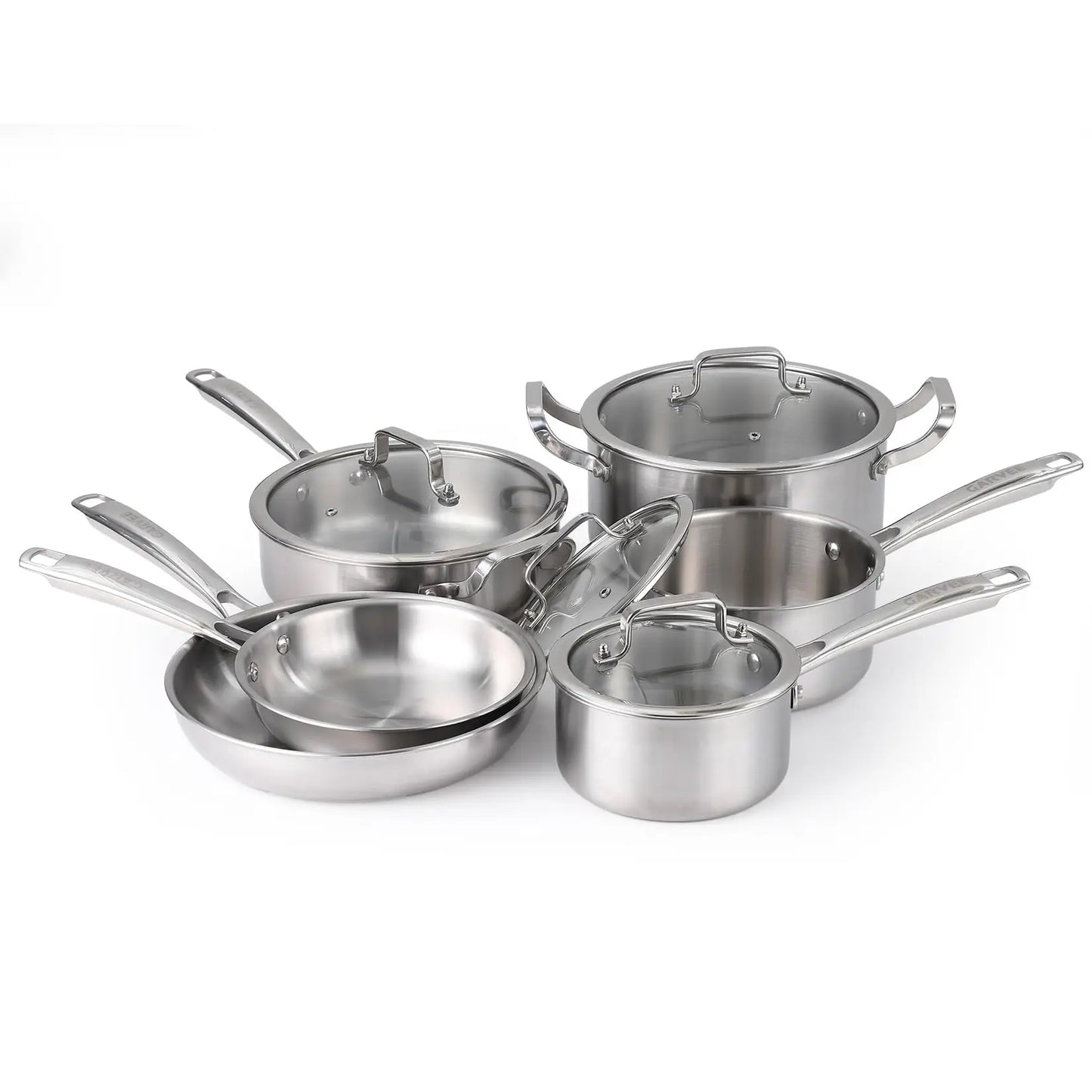 10-Piece Tri-Ply Stainless Steel Cookware Set Heavy Duty, Oven Safe