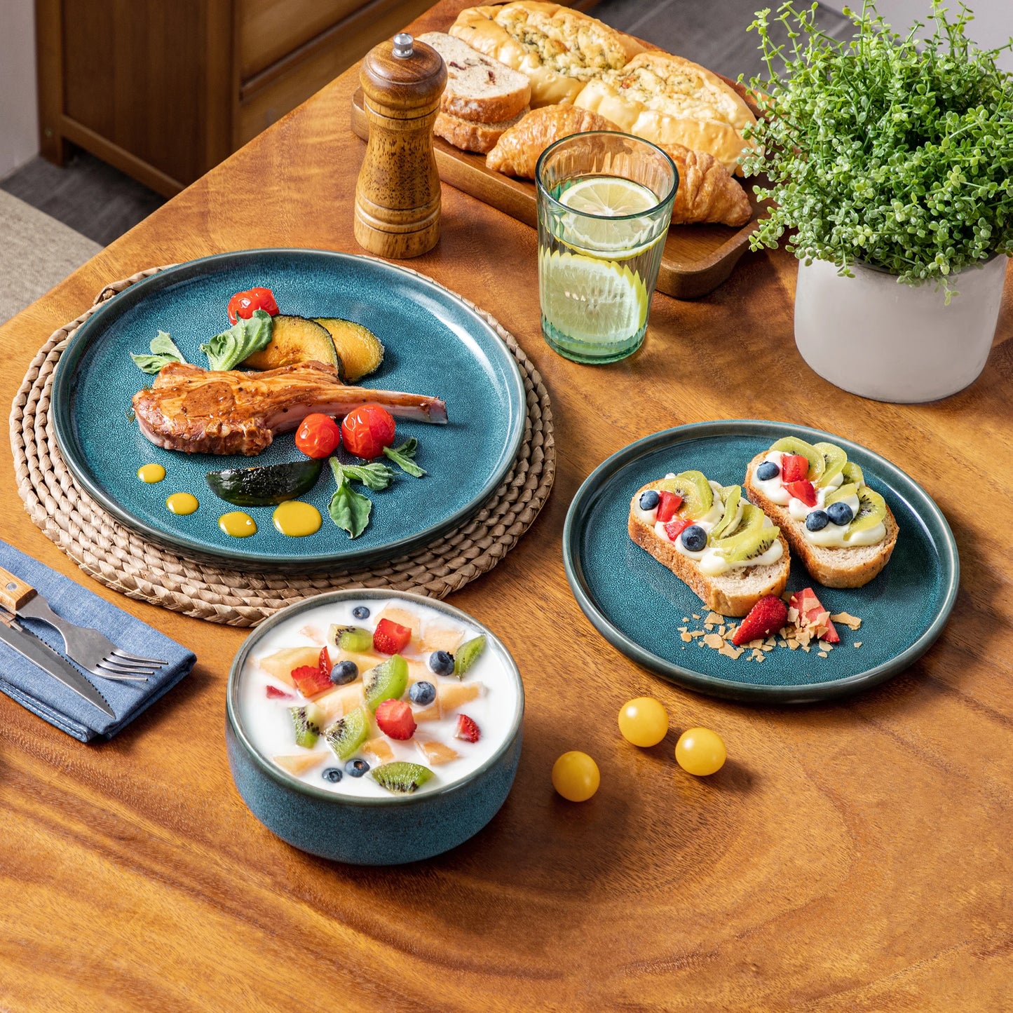 18/36 Piece Blue Ceramic Dinnerware Set With Dinner Plate/Dessert/Bowl