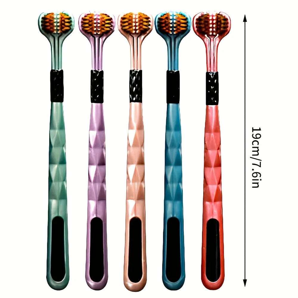 5-piece set of super soft adult three sided toothbrush