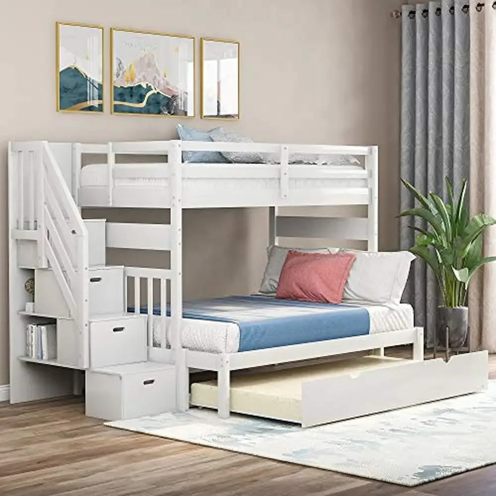 Solid Wood Twin Over Twin/Full Bunk Bed with Trundle Drawers
