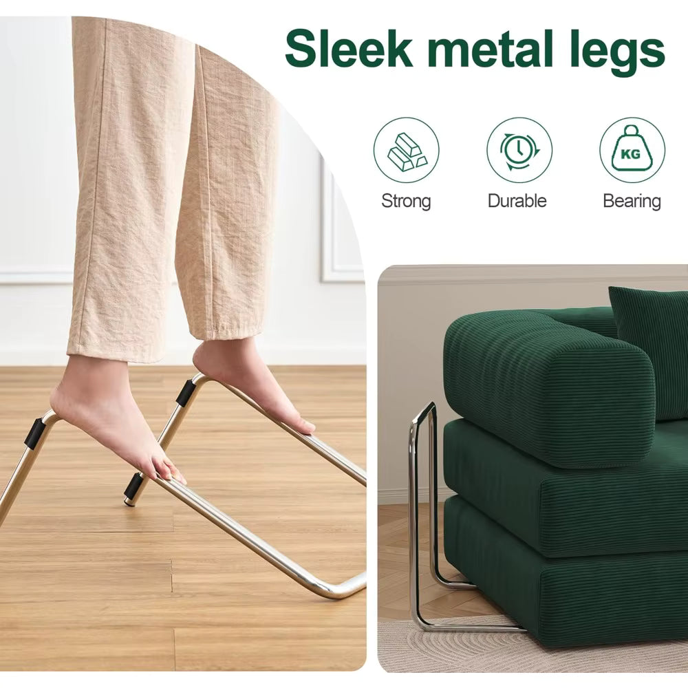 Convertible Sofa Bed with Pillows, Corduroy with Fixed-Shape Frame