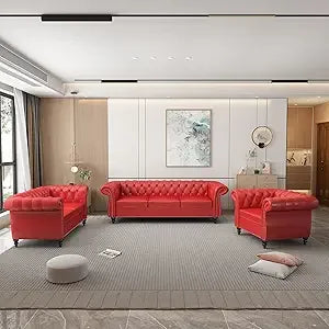 3 Piece Living Room Set- Velvet Chesterfield Sofa Loveseat  Chair