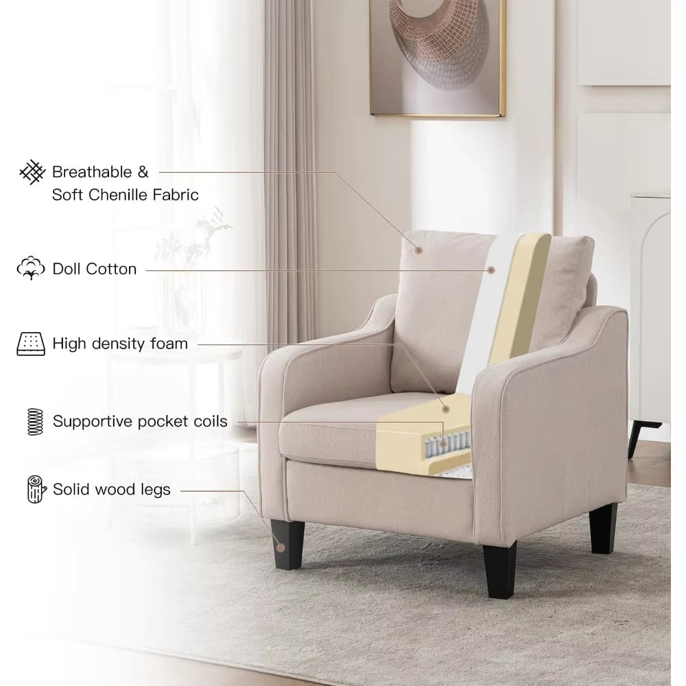 Beige Accent Chair Comfy, Plush  Reading Nook & Corner Chairs