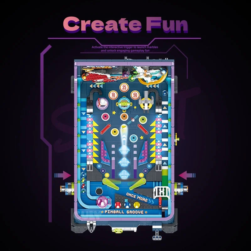 Arcade Pinball Machine Building Block Set with LED Light Music