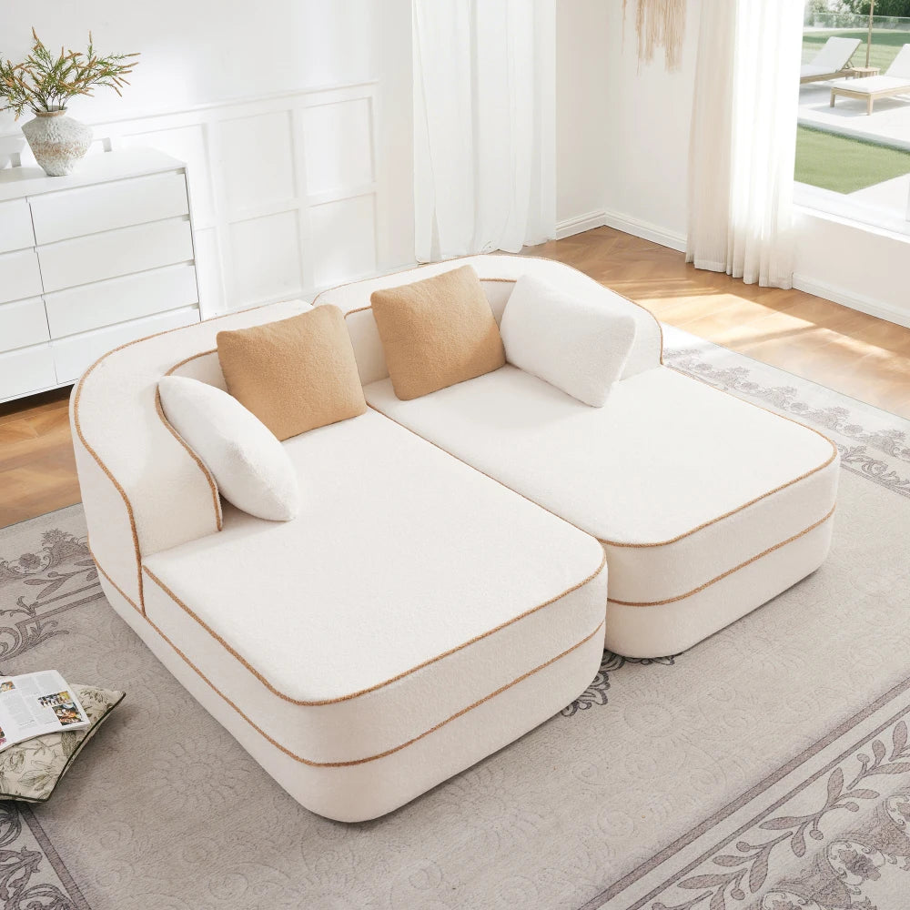 Fabric Boneless Sofa Couch with Double Chaises Sleeper Sofa