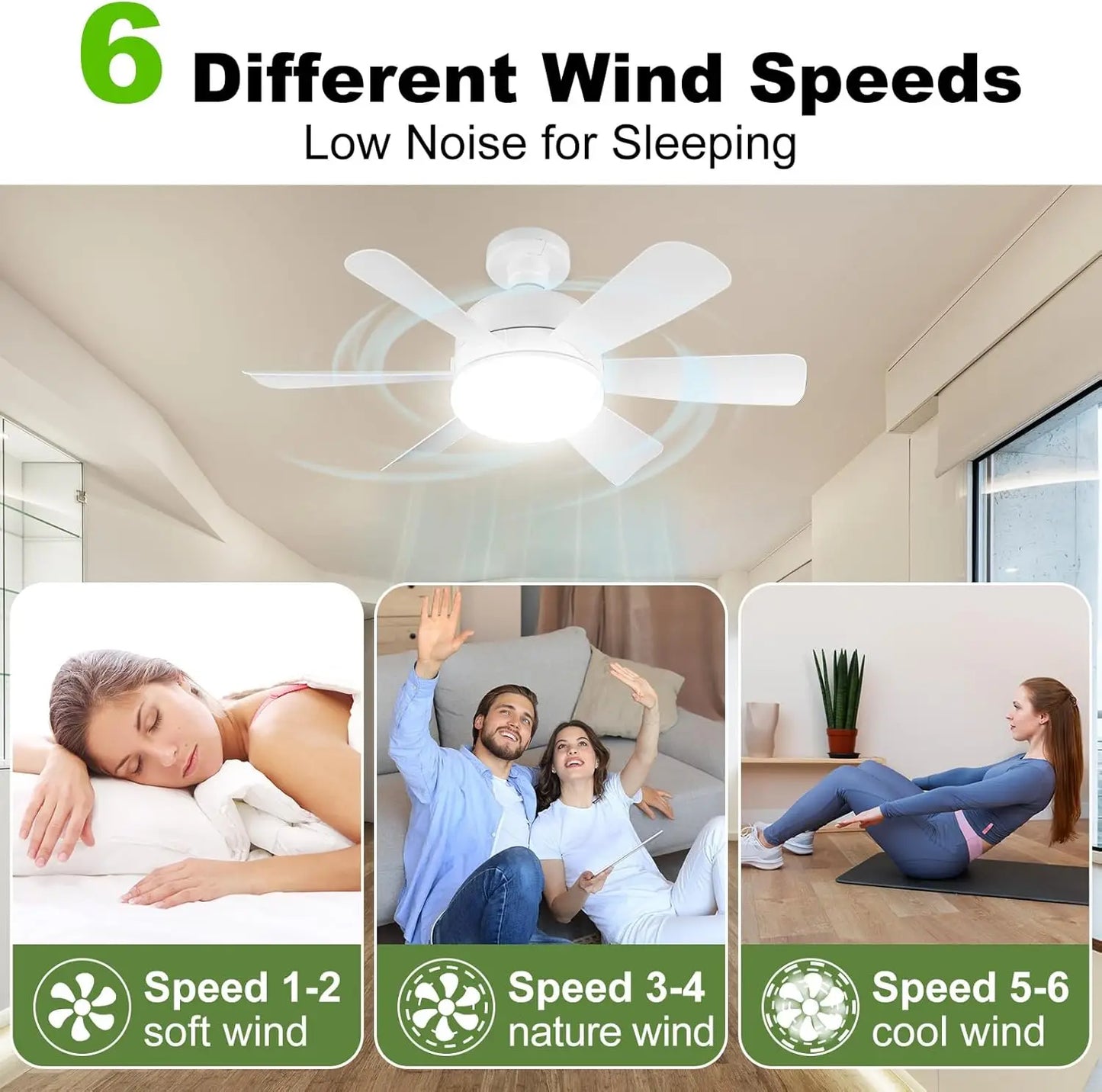 Socket LED Ceiling Fan  with Remote, Dimmable, 3 Colors, Speed Change