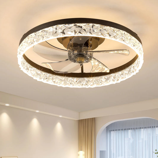 Modern acrylic black ceiling fan light with remote control, dimmable