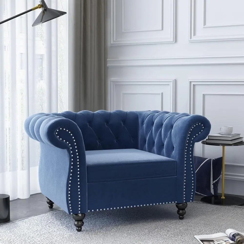 3 Piece Living Room Set- Velvet Chesterfield Sofa Loveseat  Chair