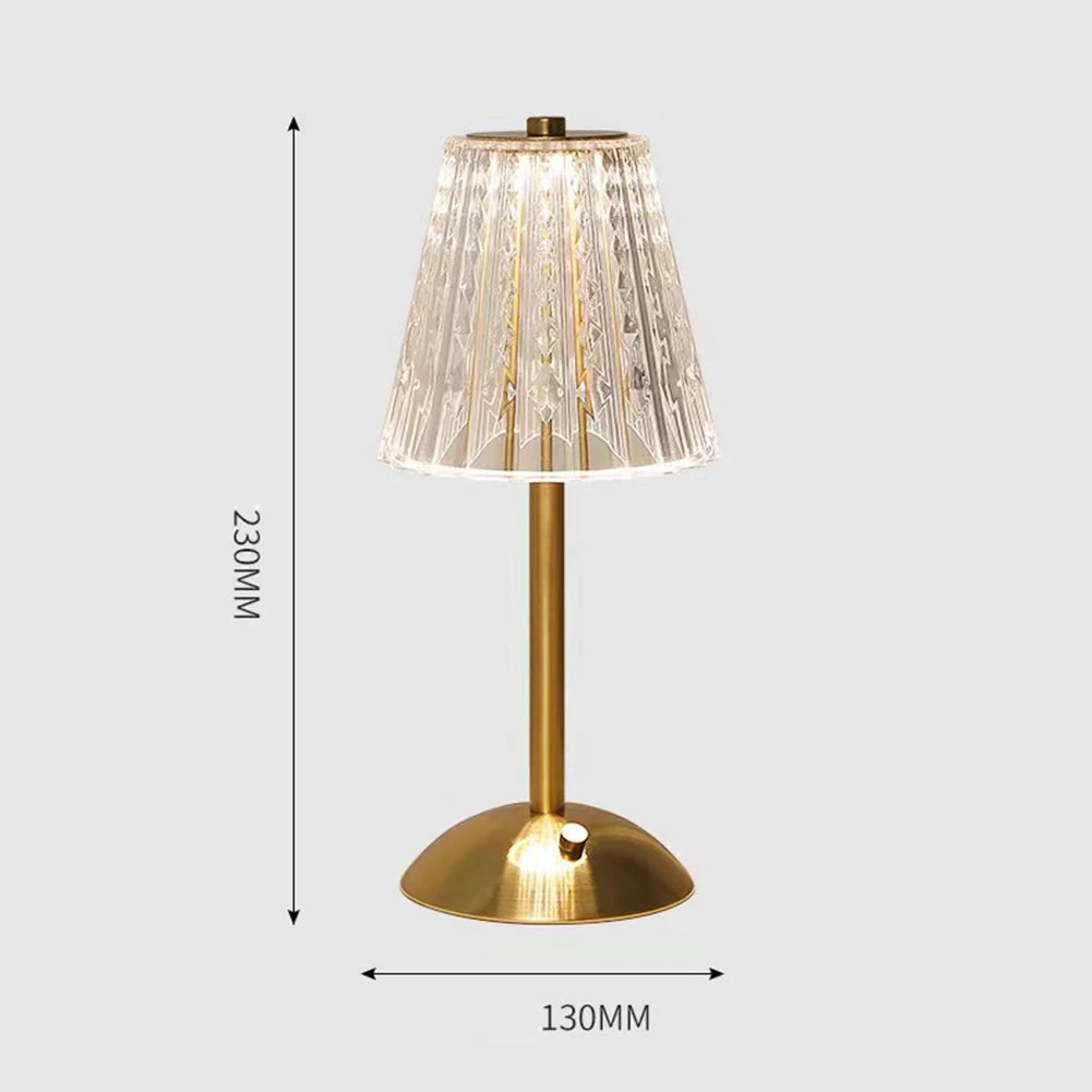 3 Colors LED Crystal Table Lamp Dimmable Rechargeable Wireless