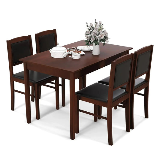 Farmhouse Solid Wood Dinette Set w/ Upholstered Seat & Padded Backrest