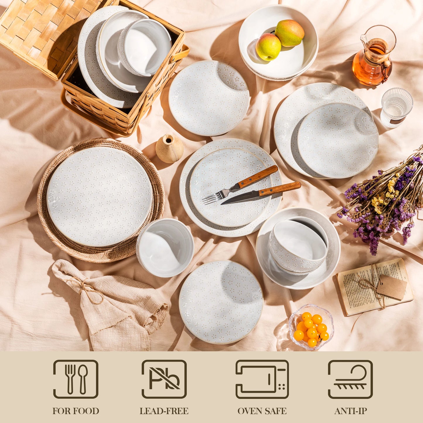 16/32 Piece Stoneware  Dinnerware Set with 6pcs