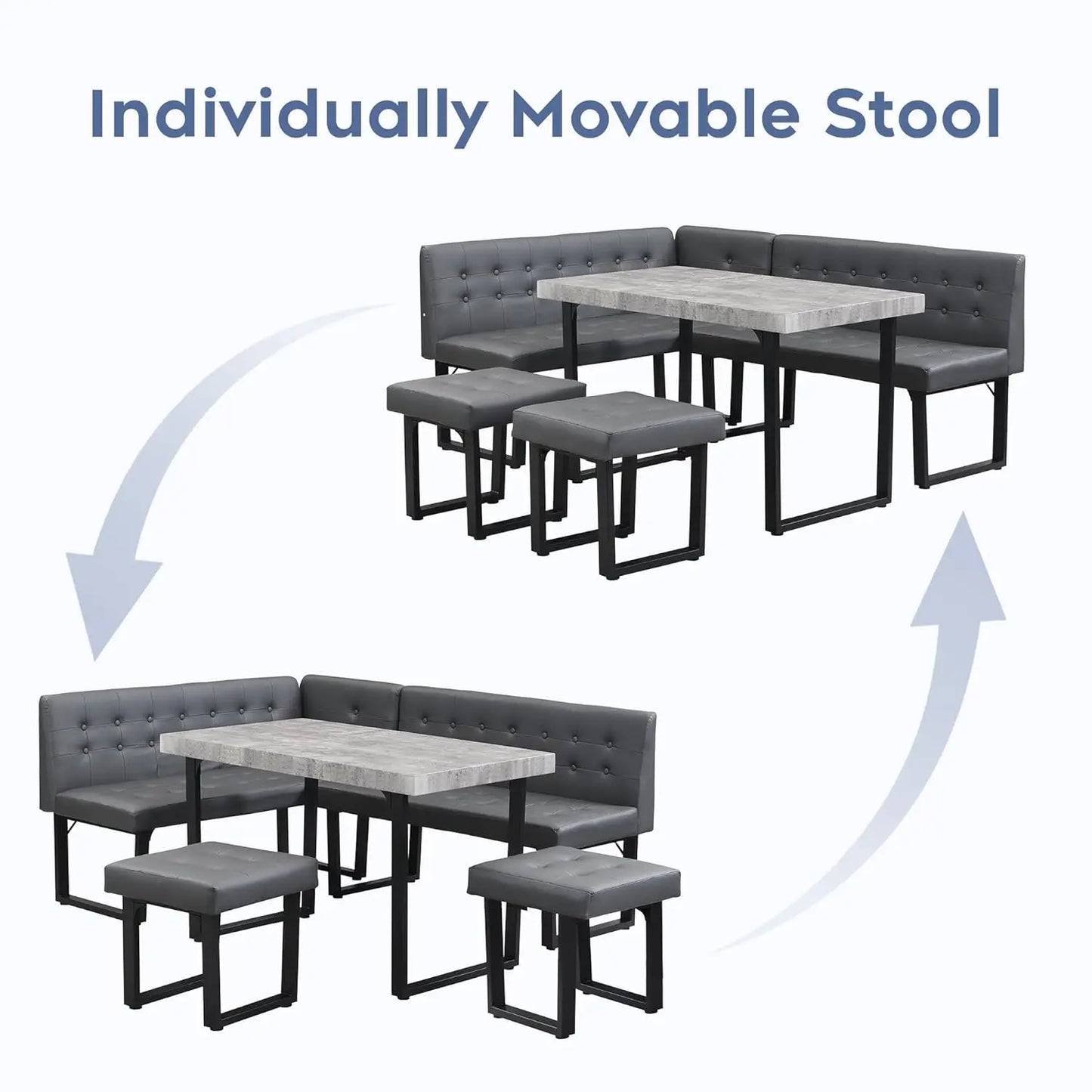 Modern Corner Dining Table Set, 5 Piece Set with Storage Bench