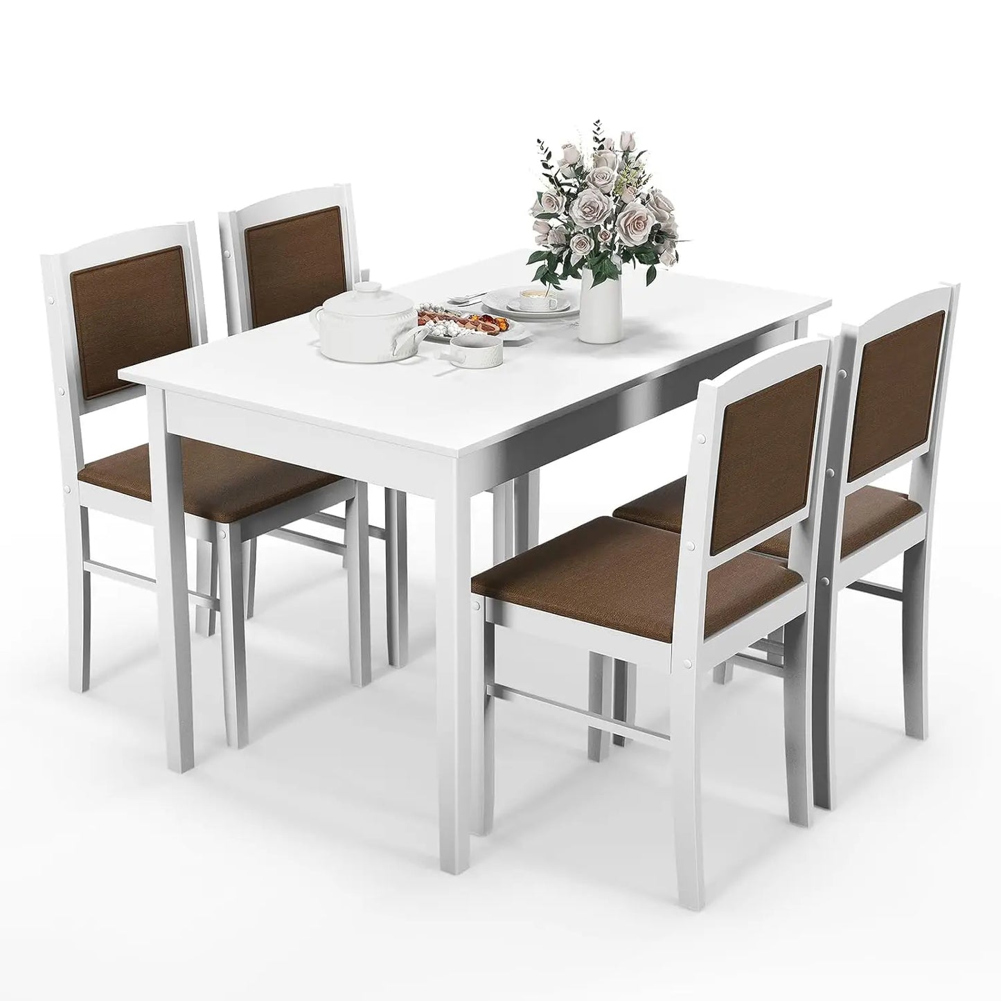 Farmhouse Solid Wood Dinette Set w/ Upholstered Seat & Padded Backrest