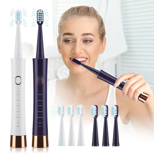 Electric Sonic Toothbrush Rechargeable Waterproof with 4 Soft Brush Heads
