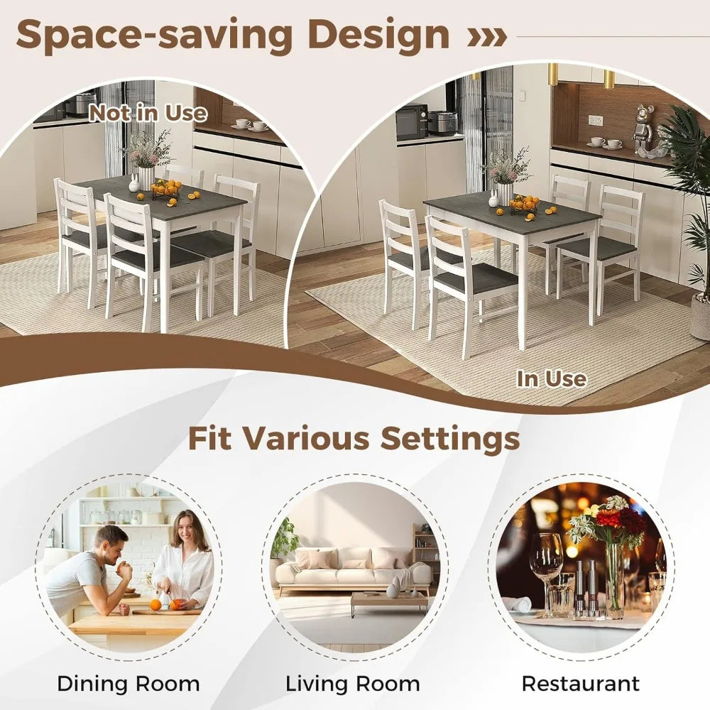 Wood Kitchen Table Chairs Set with Rubber Wood Legs, Space-Saving Design