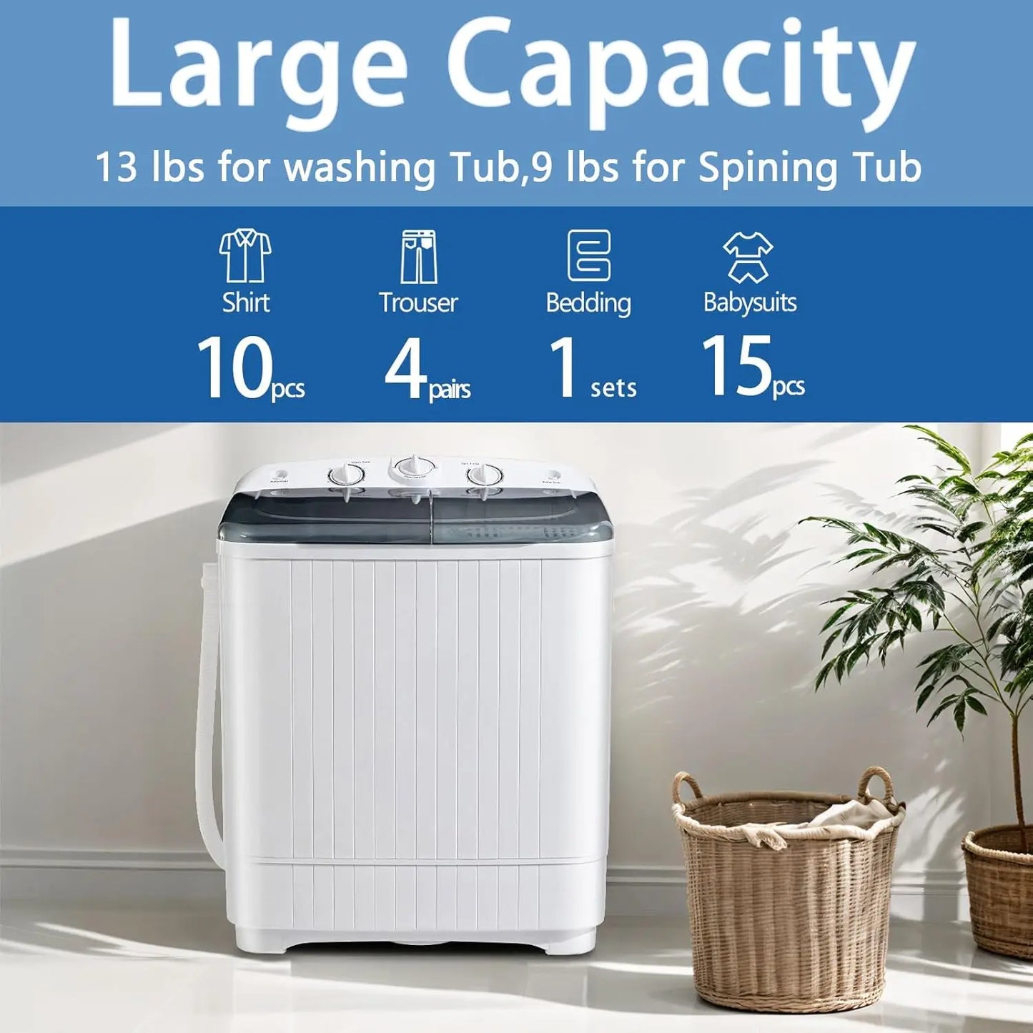 Portable Washer and Dryer Combo Set, 5 Drying Modes, 22 lbs