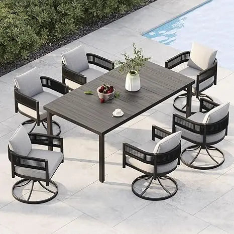 Outdoor Dining Table and Wicker Patio Chairs with Thickened Cushions