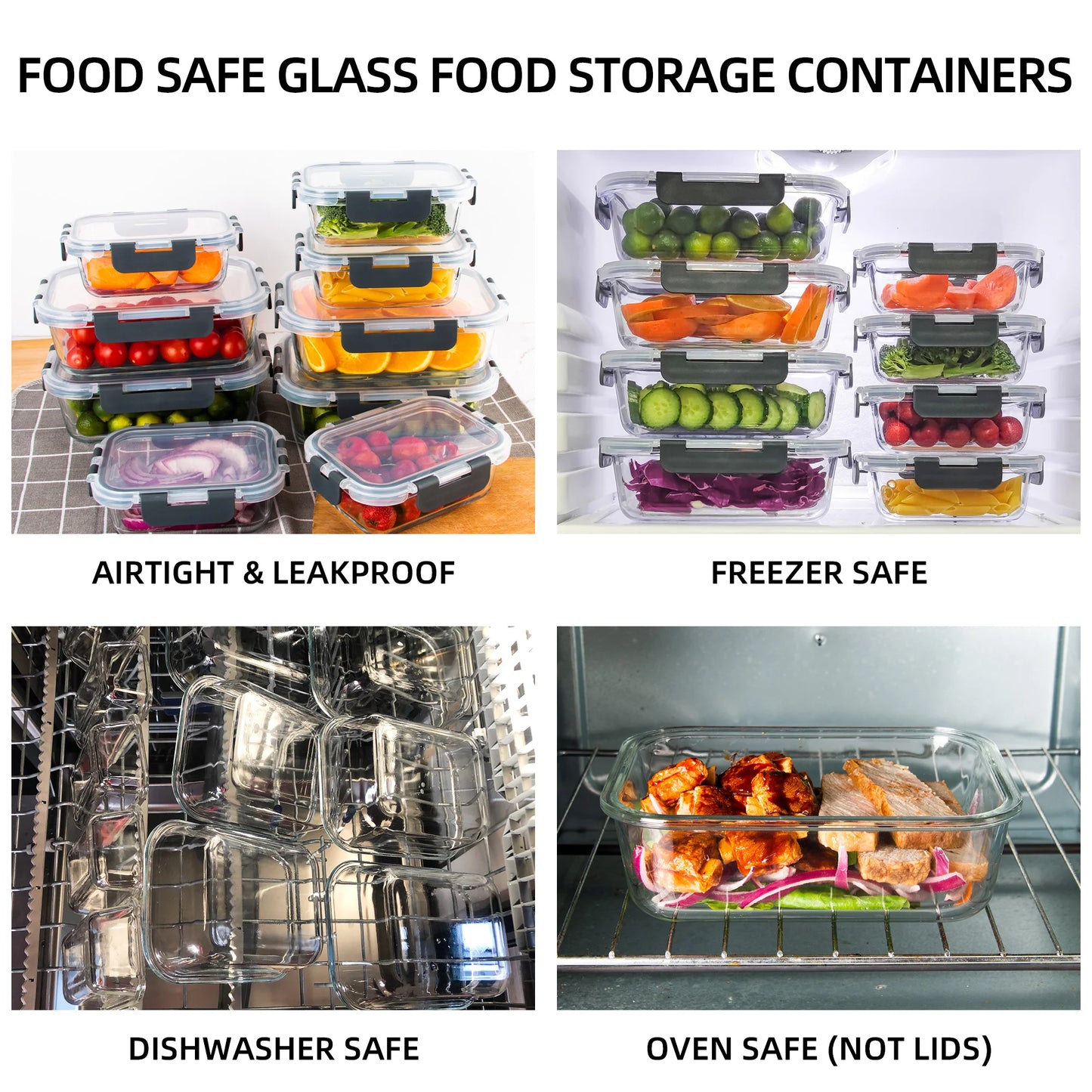 8-Piece Glass Food Storage Containers Set, Microwave & Oven Safe