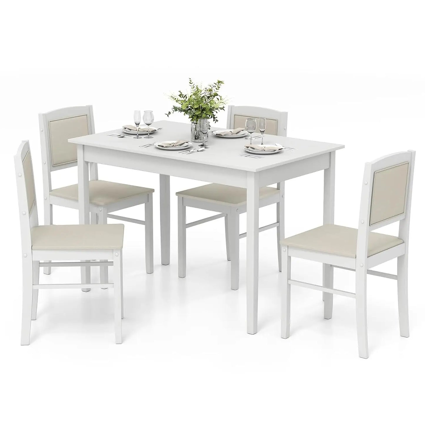 Farmhouse Solid Wood Dinette Set w/ Upholstered Seat & Padded Backrest