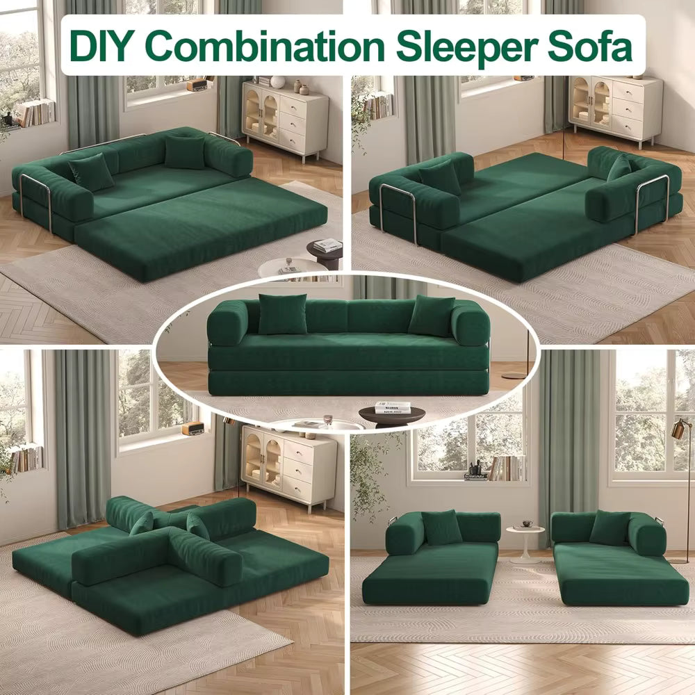 Convertible Sofa Bed with Pillows, Corduroy with Fixed-Shape Frame