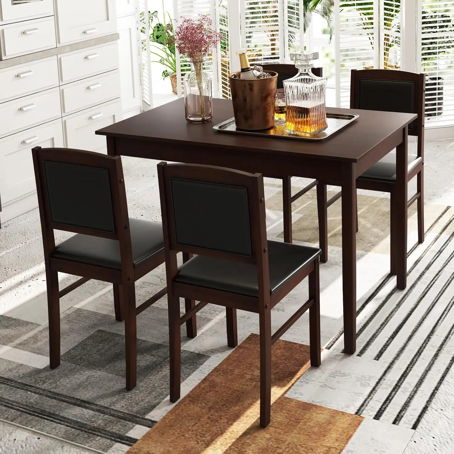 Farmhouse Solid Wood Dinette Set w/ Upholstered Seat & Padded Backrest