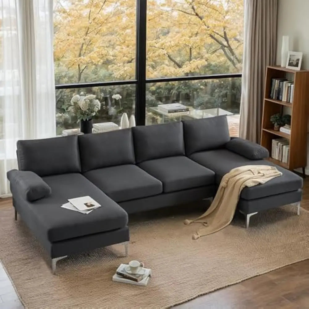 U Shaped Sectional Couch with Double Chaise for Living Room