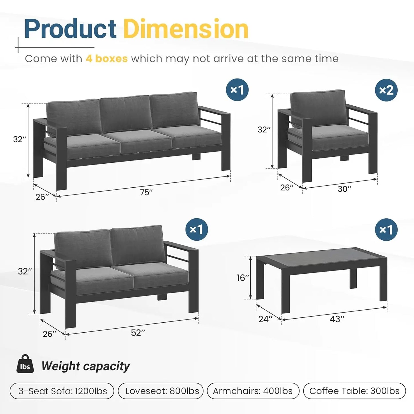 Aluminum Patio Furniture Set, Oversized with Deep Seating and Customized