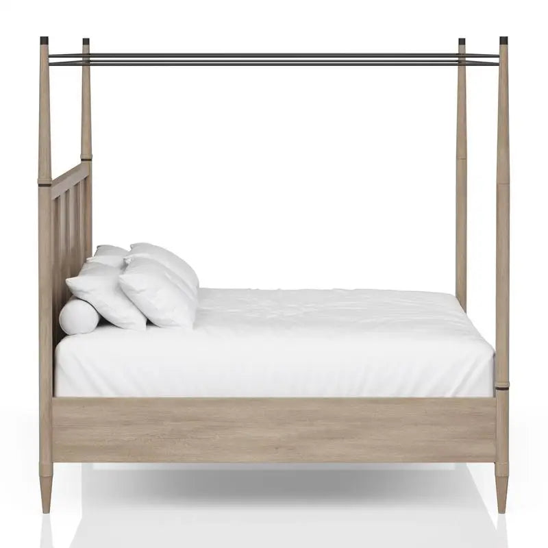 Queen Canopy Bed Set with Nightstand, Dresser with Poster Mirror