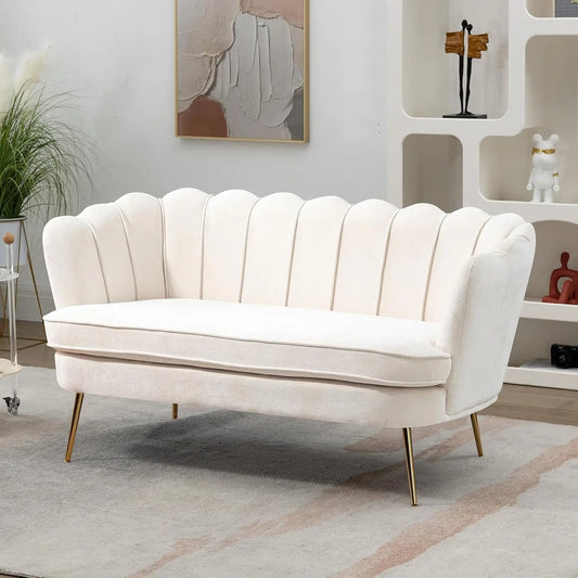 Small Modern Chenille Loveseat Sofa with Gold Metal Legs