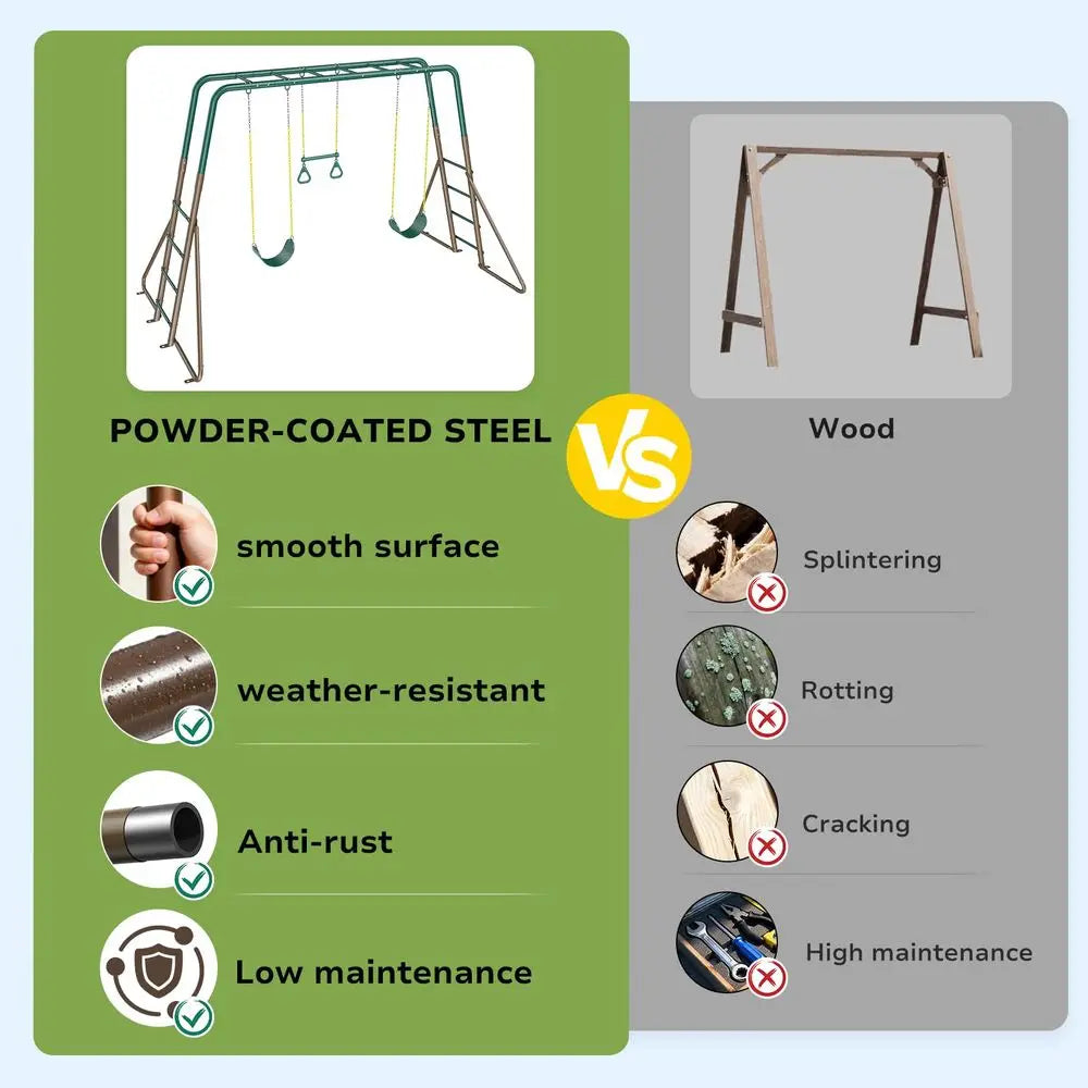 Swing Sets with Monkey Bars, Trapeze Bar, and 2 Belt Swings