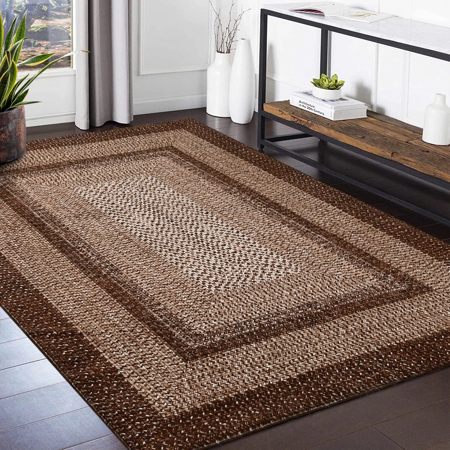 Washable Area Rugs Modern Braided Print Non Slip