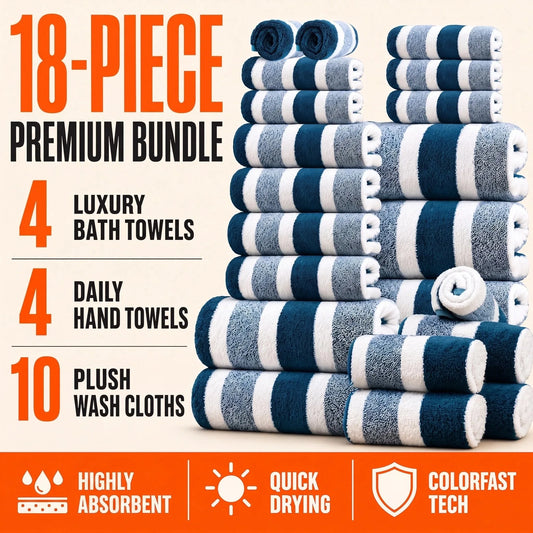 18pcs Luxury Bath Towels Set - Durable & Space-Saving Storage