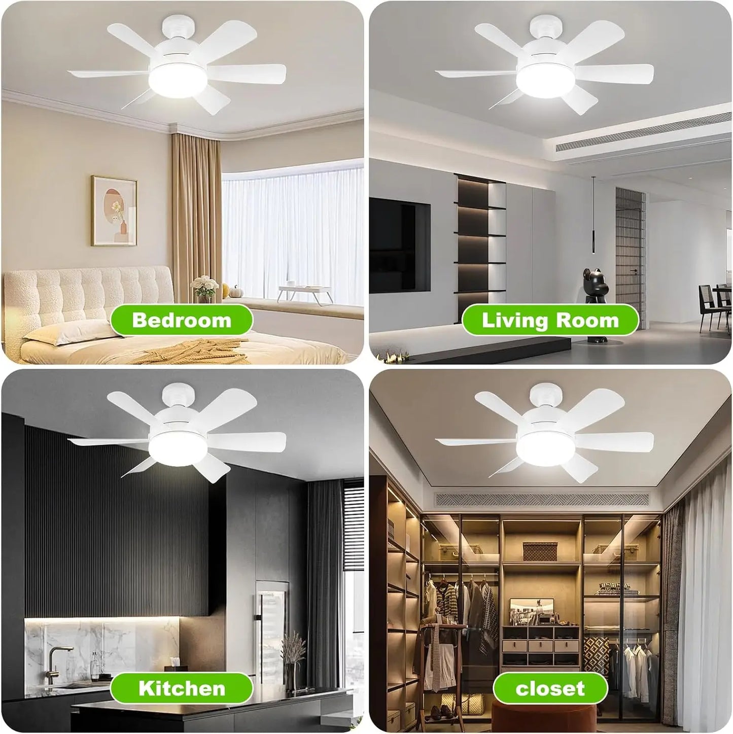 Socket LED Ceiling Fan  with Remote, Dimmable, 3 Colors, Speed Change