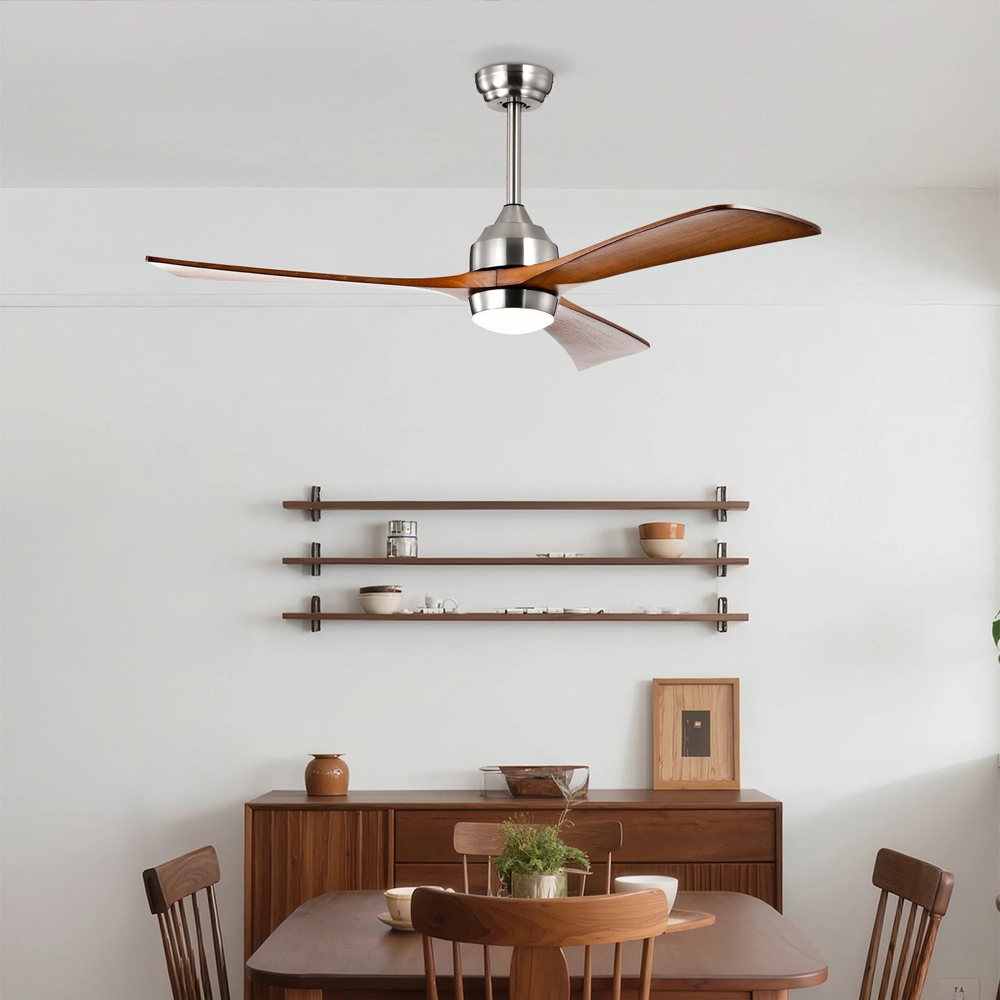 Solid Wood Blades Ceiling Fan with Light Remote Control