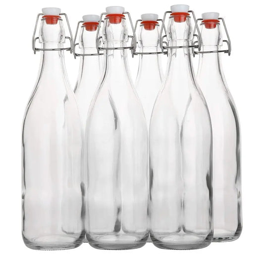 Flip Top Glass Bottle 1 Liter 33 fl. oz. Pack of 6