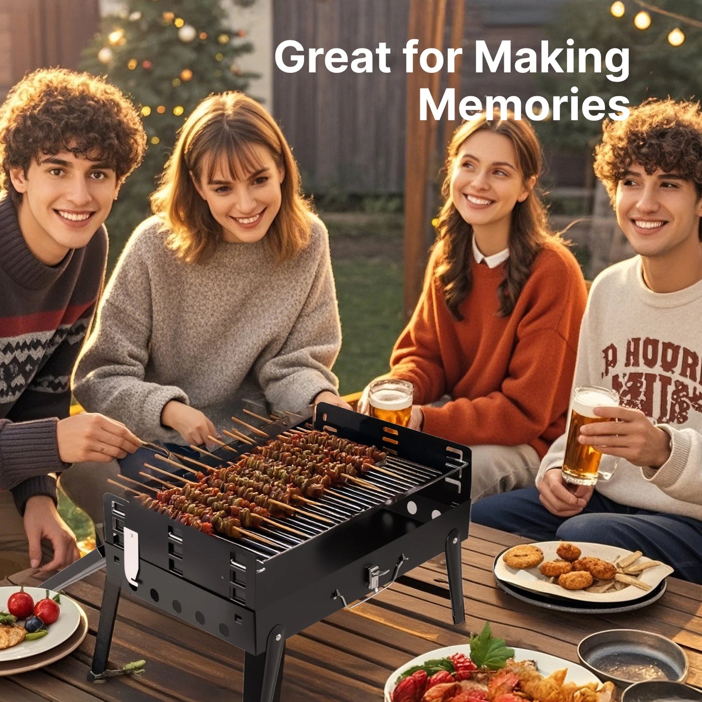 Portable Charcoal Grill, Foldable with Adjustable Heights, Easy to Clean