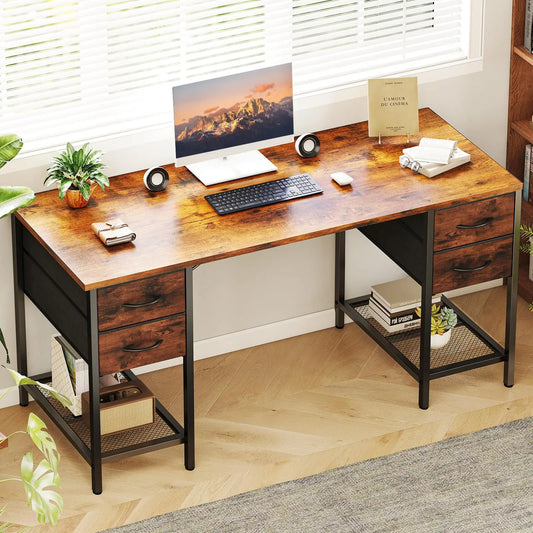 Computer Desk with 4 Drawers Home Office Table with Mesh Shelf